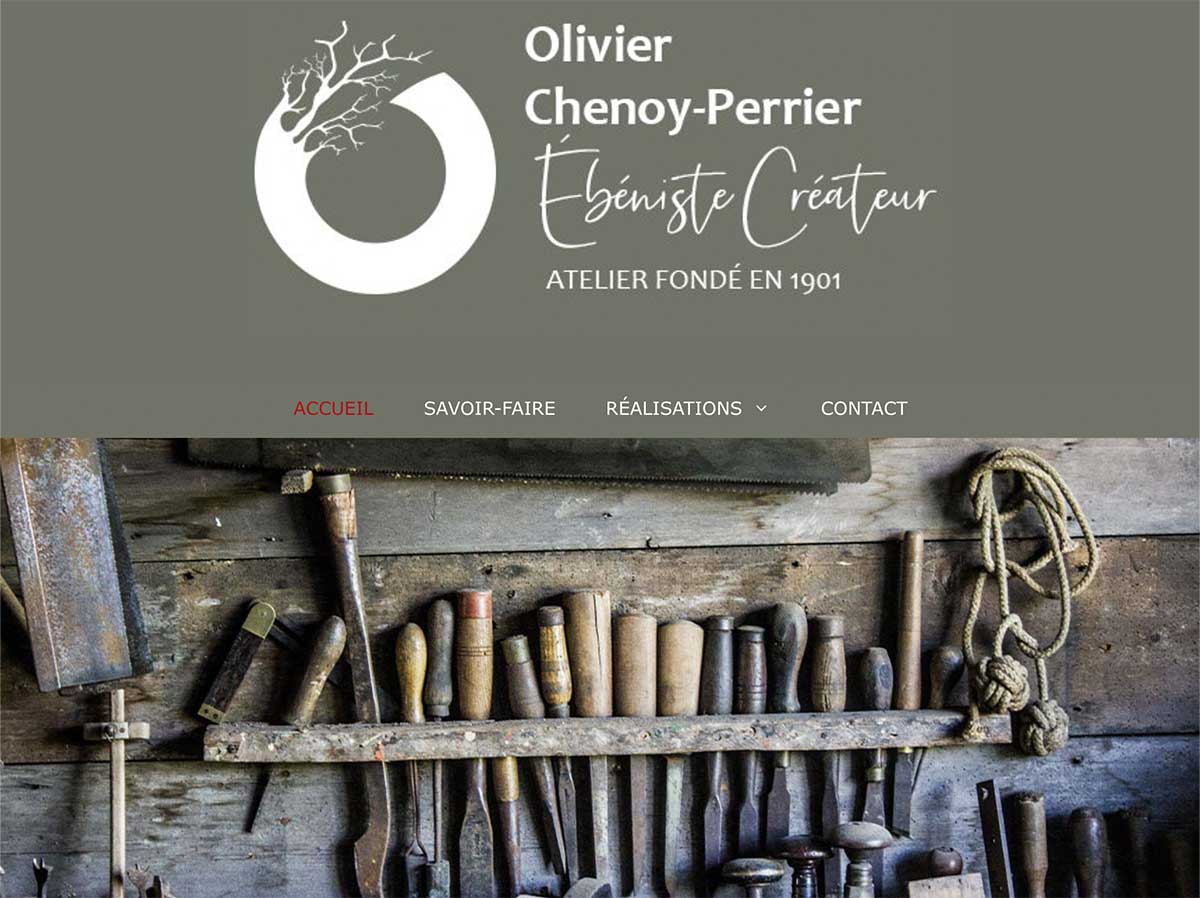 Capture d'écran page d'accueil du site de l'ébéniste Olivier Chenoy-Perrier, construit par Web d'ici